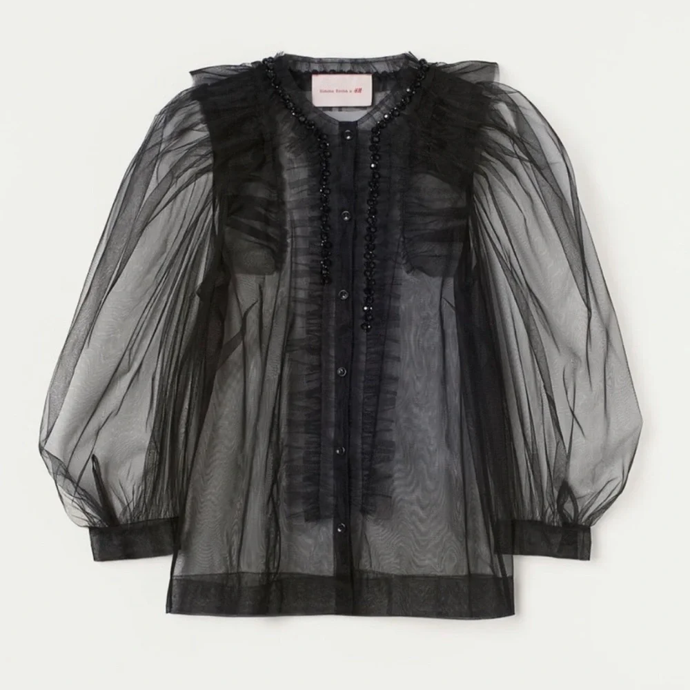 Simone Rocha x H&M Puff Sleeved Black Tulle Blouse - Picture 13 of 16